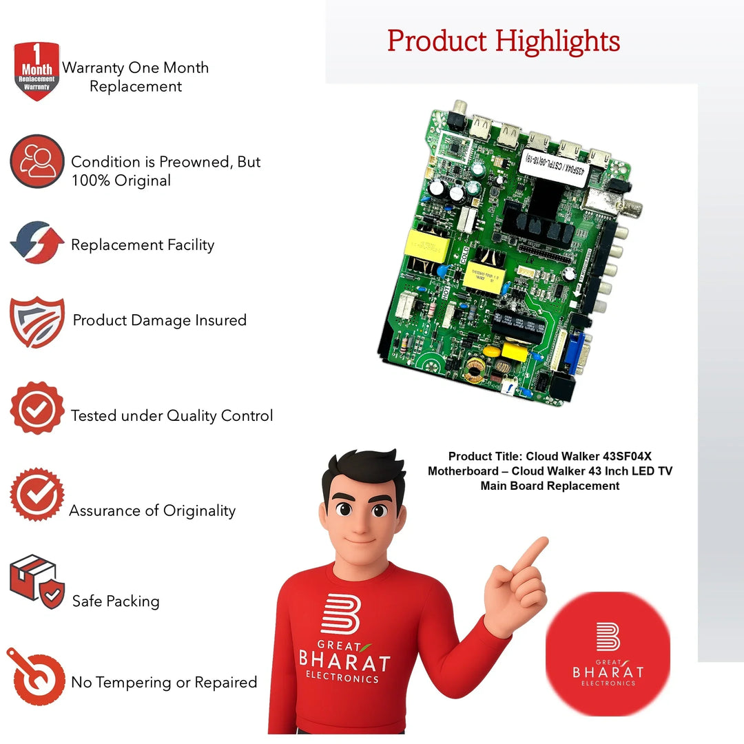 Cloud Walker 43SF04X Motherboard – Original Cloud Walker 43 Inch LED TV Main Board - Great Bharat Electronics
