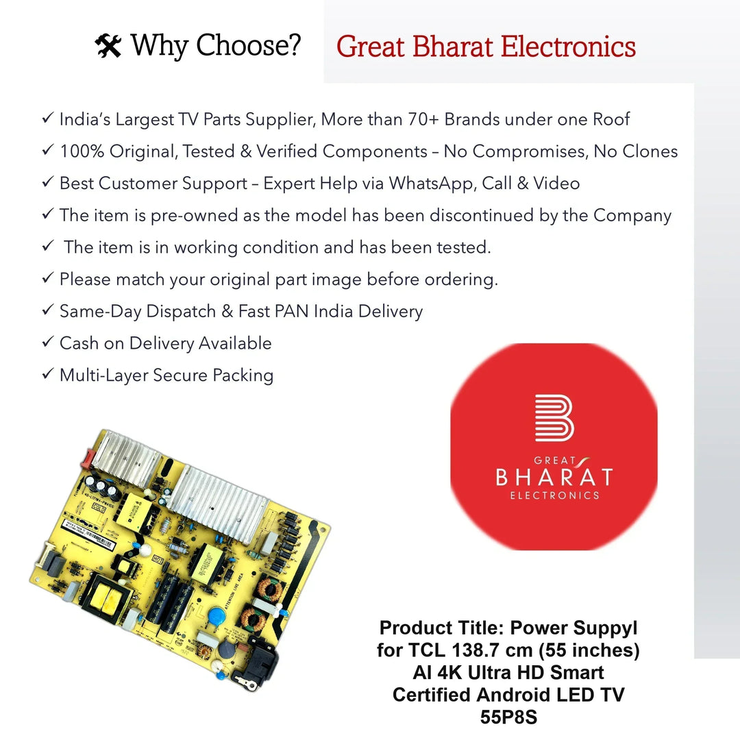 TCL 55P8S Power Supply Board – Original TCL 55 Inch LED TV SMPS - Great Bharat Electronics