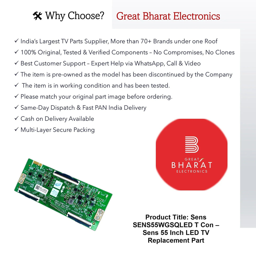 Sens SENS55WGSQLED T-Con Board – Original Sens 55 Inch LED TV Part - Great Bharat Electronics