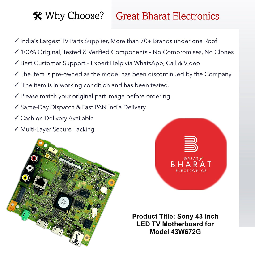 Model 43W672G Sony LED TV Motherboard - Great Bharat Electronics