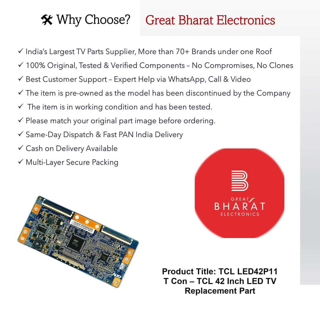 TCL LED42P11 T-Con Board – Original TCL 42 Inch LED TV Part - Great Bharat Electronics