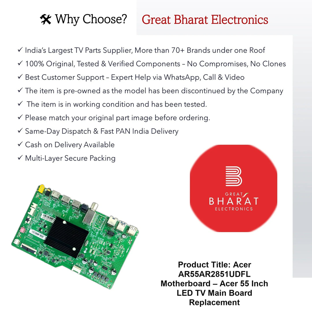 Acer AR55AR2851UDFL Motherboard – Acer 55 Inch LED TV Main Board Replacement - Great Bharat Electronics
