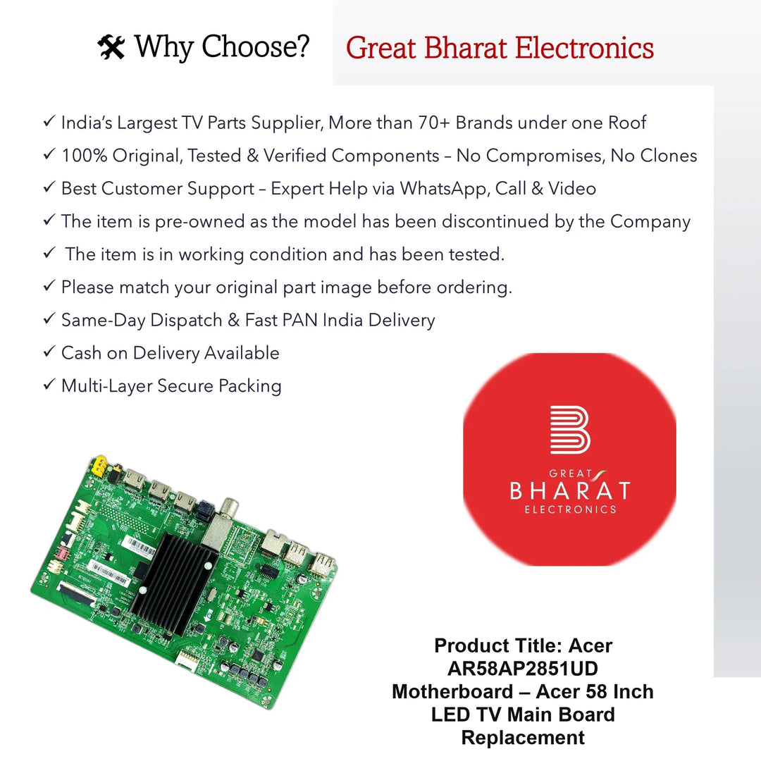 Acer AR58AP2851UD Motherboard – Acer 58 Inch LED TV Main Board Replacement - Great Bharat Electronics