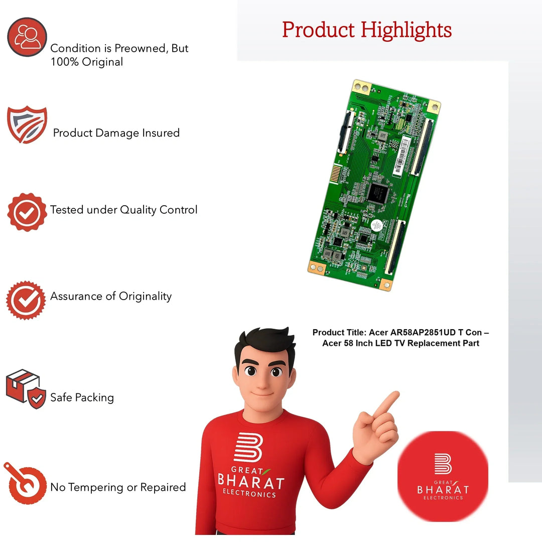 Acer AR58AP2851UD T-Con Board β Acer 58 Inch LED TV Replacement Part - Great Bharat Electronics