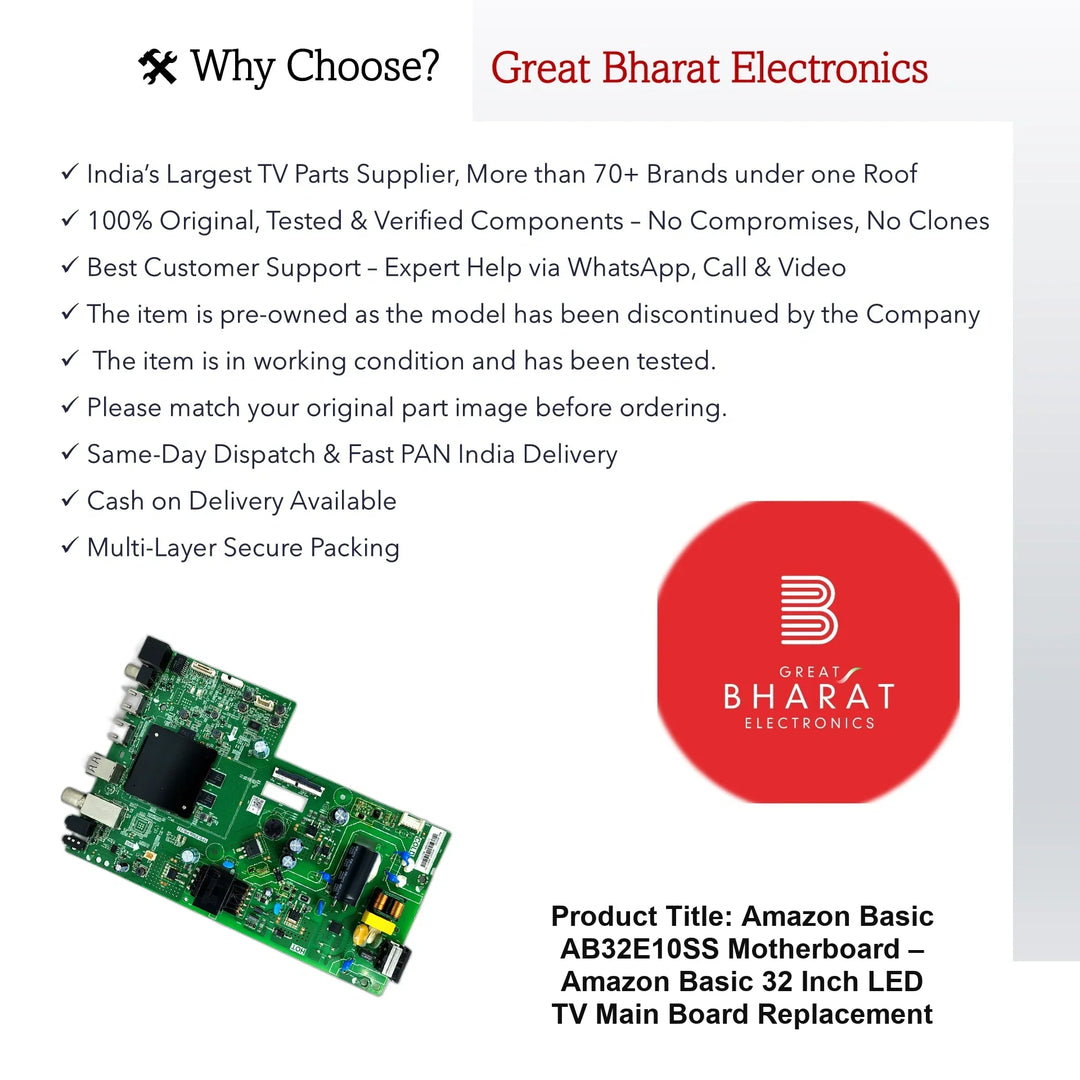 Amazon Basic AB32E10SS Motherboard – Amazon Basic 32 Inch LED TV Main Board Replacement - Great Bharat Electronics