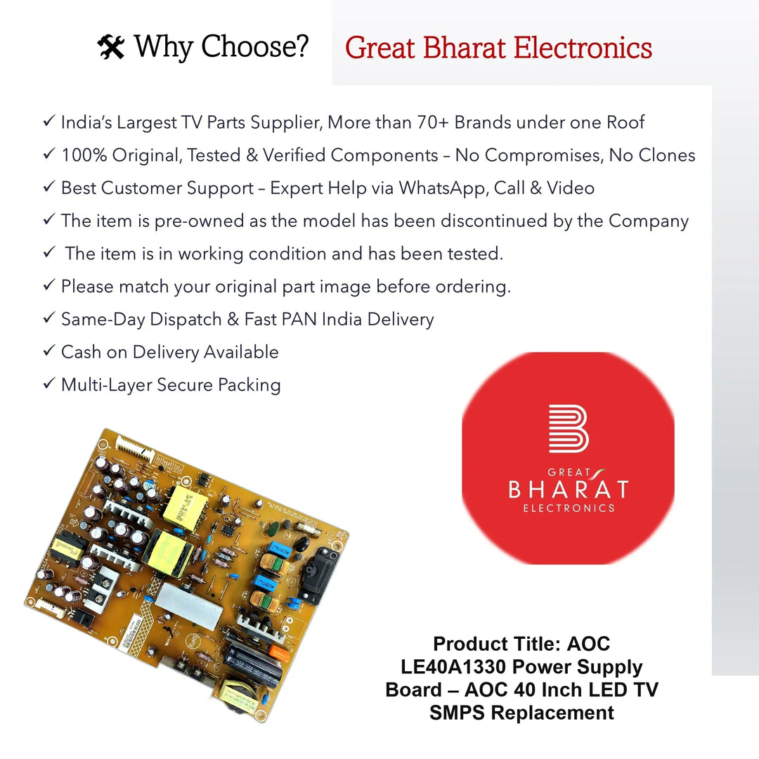 AOC LE40A1330 Power Supply Board – AOC 40 Inch LED TV SMPS Replacement - Great Bharat Electronics