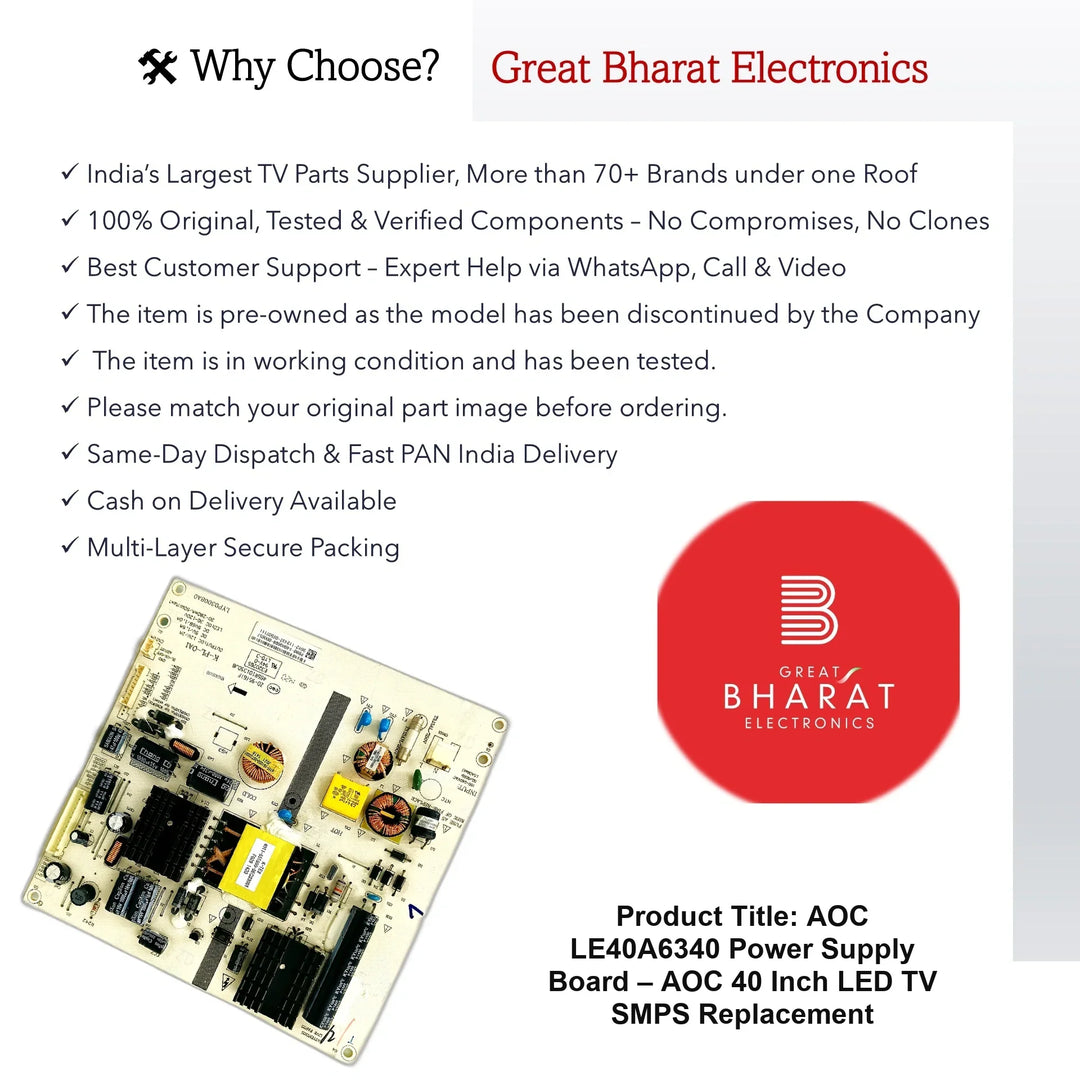 AOC LE40A6340 Power Supply Board – AOC 40 Inch LED TV SMPS Replacement - Great Bharat Electronics