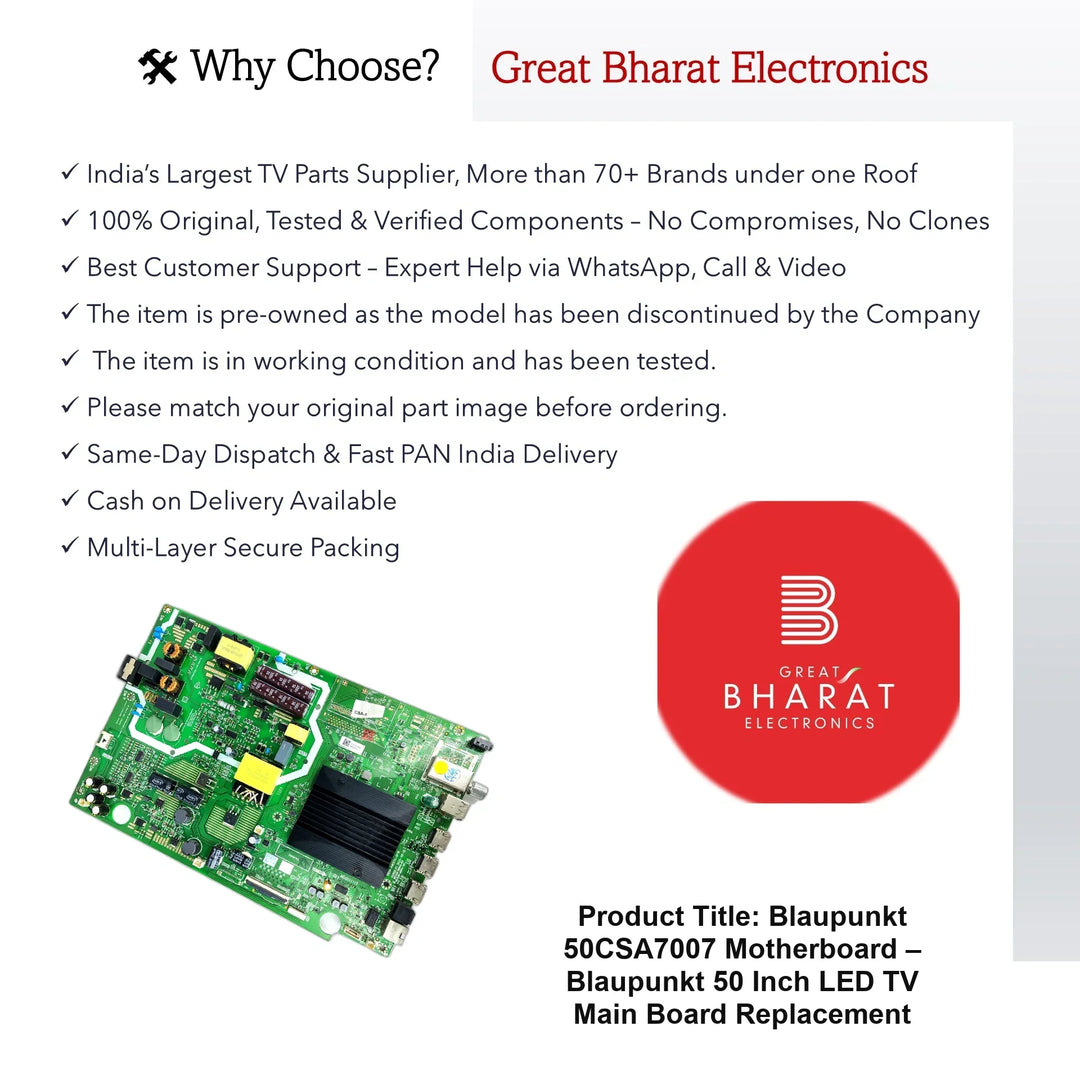Blaupunkt 50CSA7007 Motherboard – Blaupunkt 50 Inch LED TV Main Board Replacement - Great Bharat Electronics