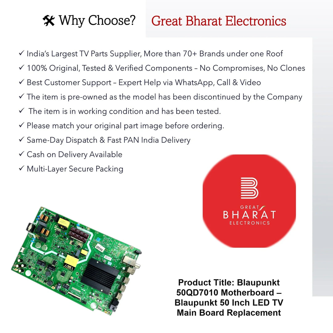 Blaupunkt 50QD7010 Motherboard – Blaupunkt 50 Inch LED TV Main Board Replacement - Great Bharat Electronics