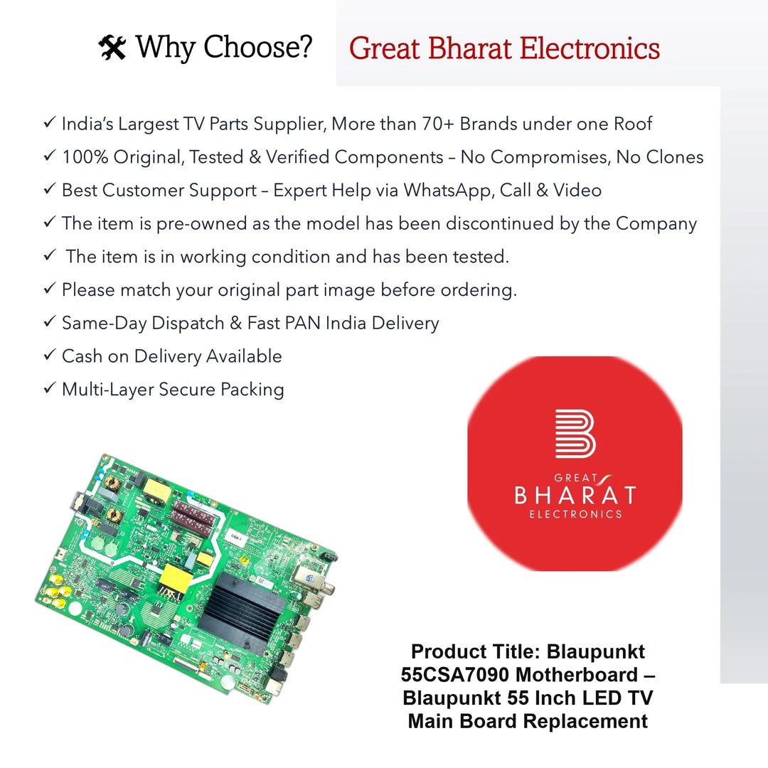 Blaupunkt 55CSA7090 Motherboard – Blaupunkt 55 Inch LED TV Main Board Replacement - Great Bharat Electronics