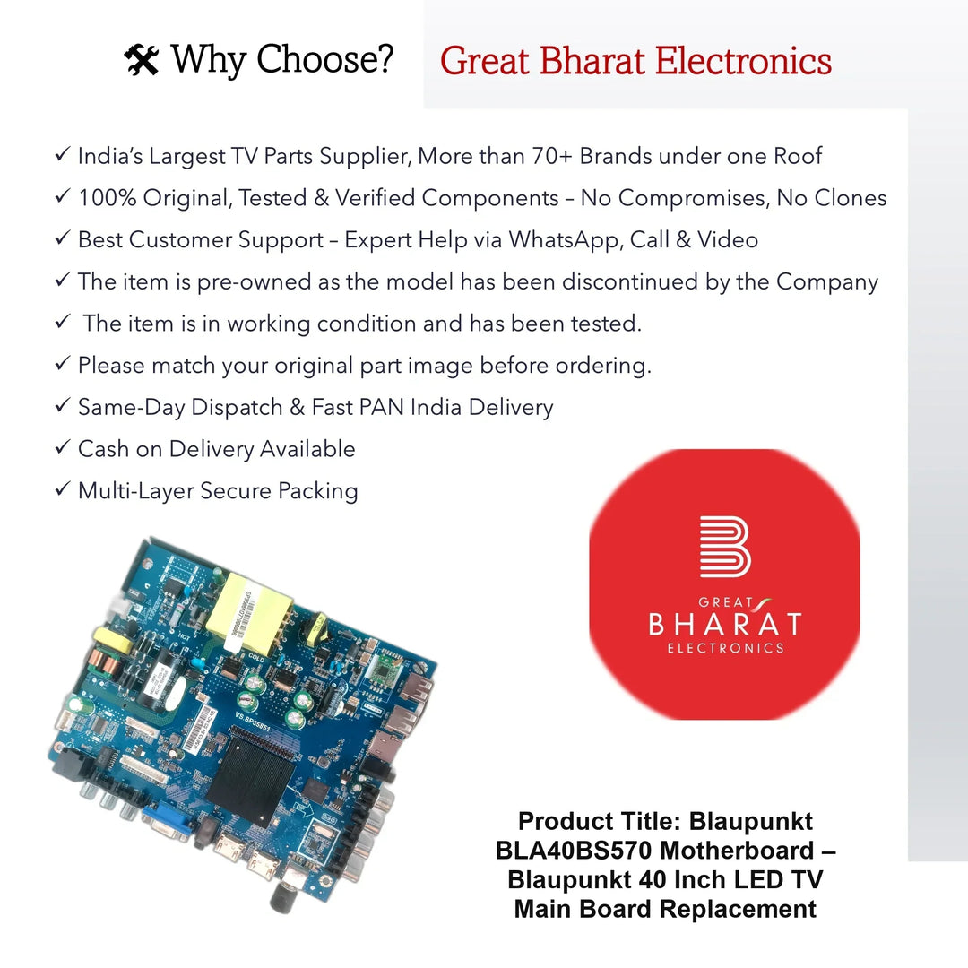 Blaupunkt BLA40BS570 Motherboard – Blaupunkt 40 Inch LED TV Main Board Replacement - Great Bharat Electronics