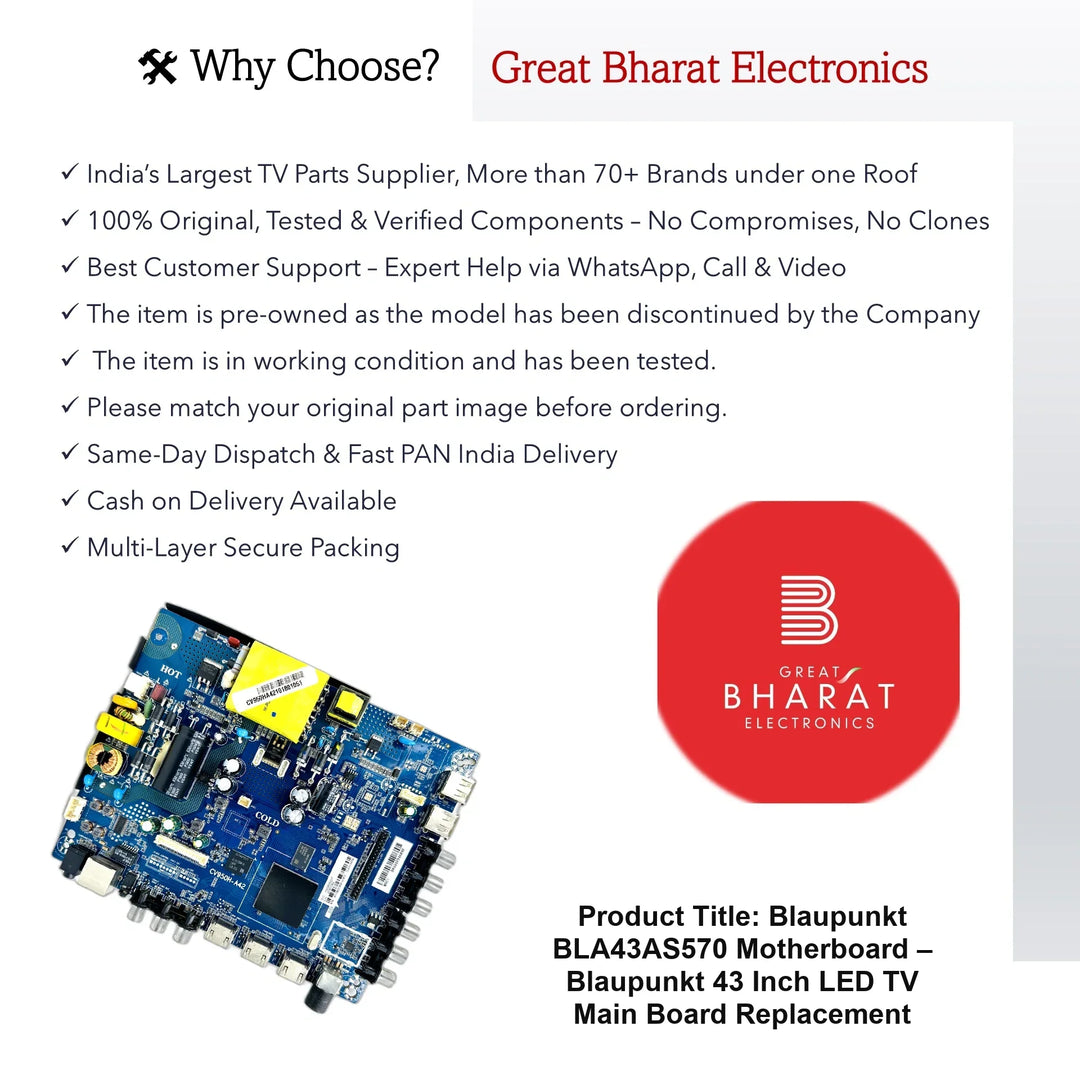 Blaupunkt BLA43AS570 Motherboard – Blaupunkt 43 Inch LED TV Main Board Replacement - Great Bharat Electronics