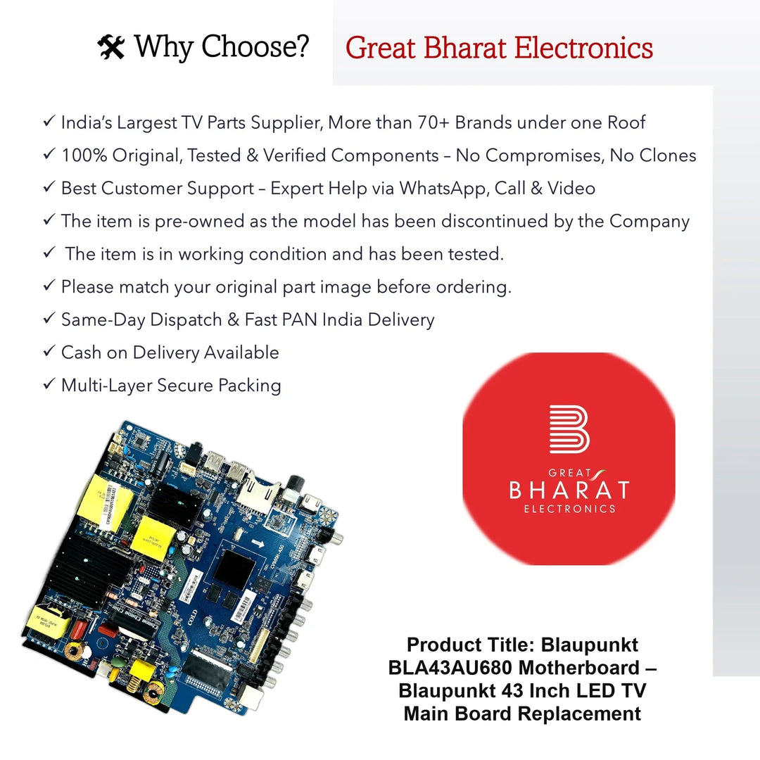 Blaupunkt BLA43AU680 Motherboard – Blaupunkt 43 Inch LED TV Main Board Replacement - Great Bharat Electronics