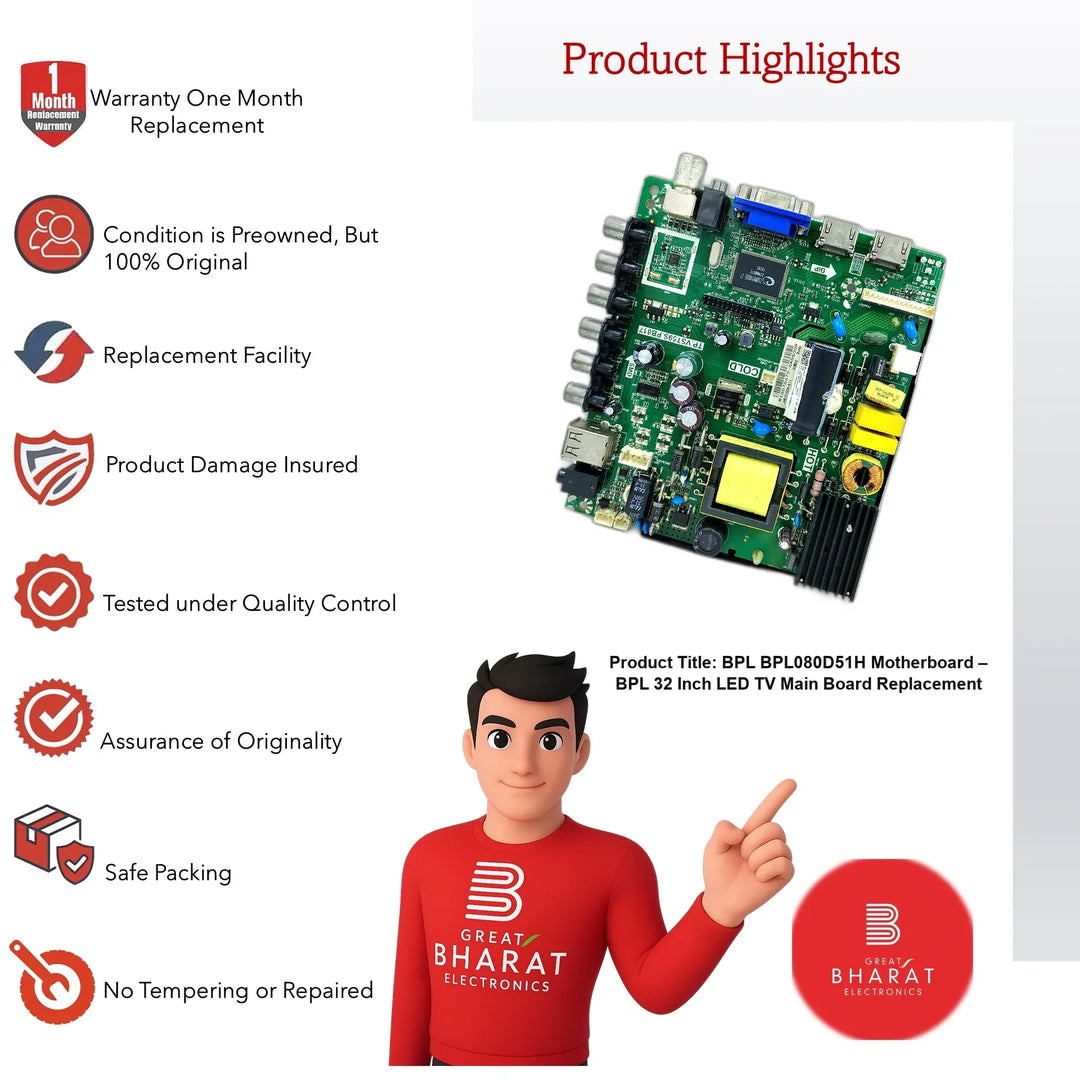 BPL BPL080D51H Motherboard – BPL 32 Inch LED TV Main Board Replacement - Great Bharat Electronics