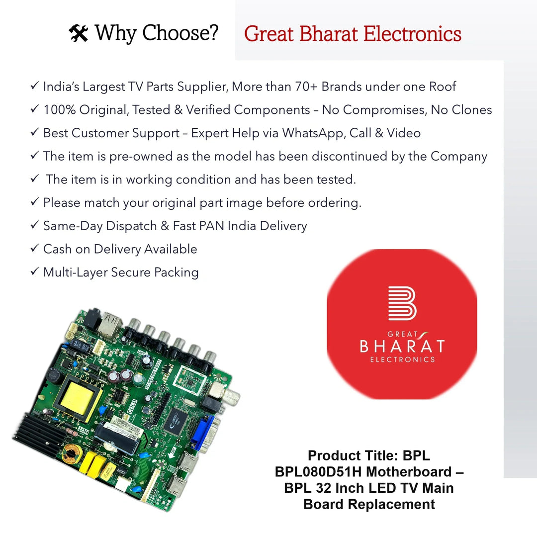 BPL BPL080D51H Motherboard – BPL 32 Inch LED TV Main Board Replacement - Great Bharat Electronics