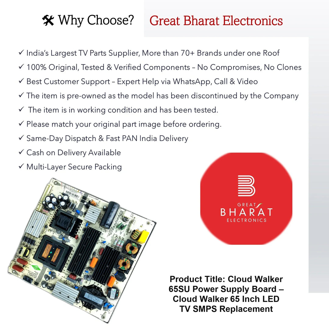 Cloud Walker 65SU Power Supply Board – Cloud Walker 65 Inch LED TV SMPS Replacement - Great Bharat Electronics
