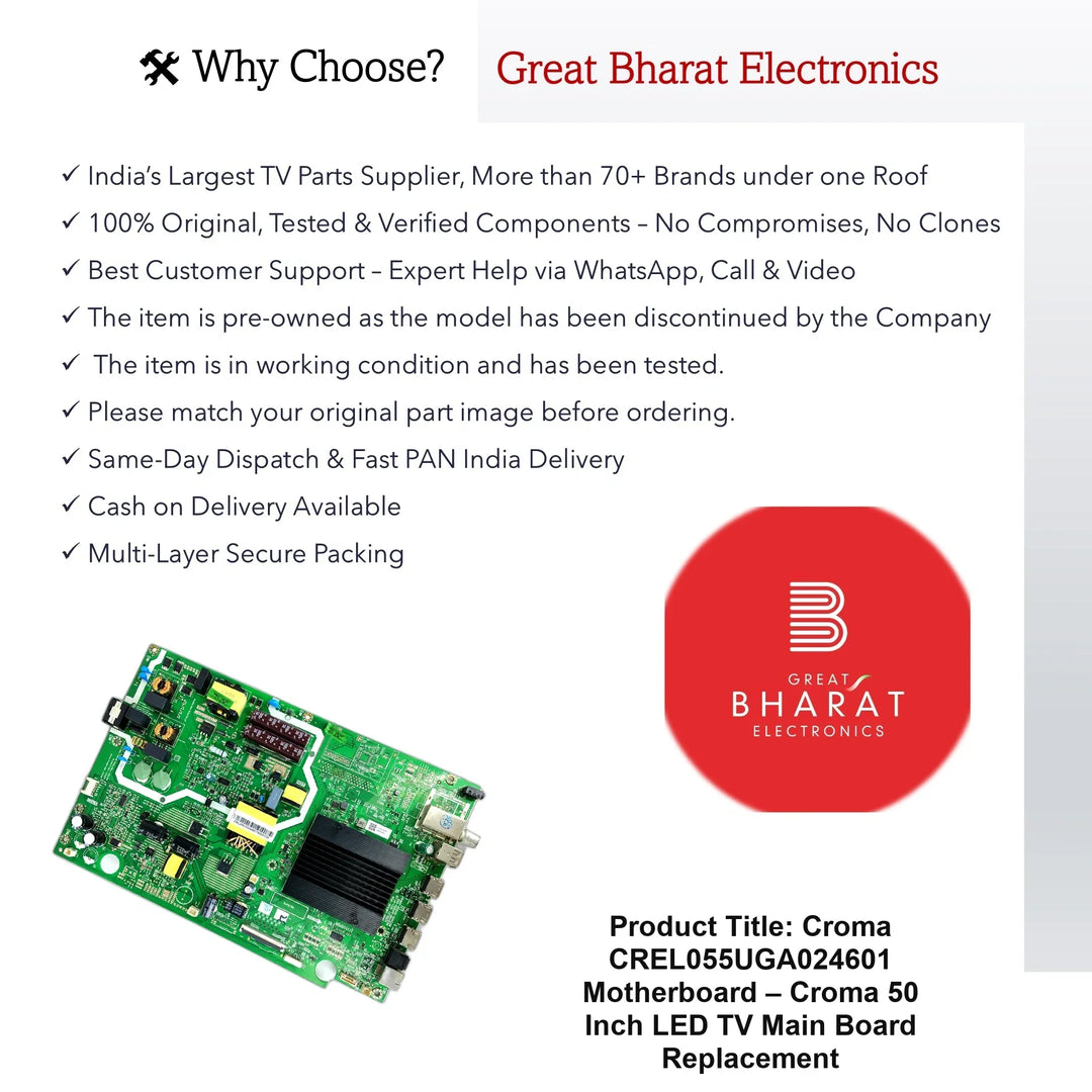 Croma CREL055UGA024601 Motherboard – Croma 50 Inch LED TV Main Board Replacement - Great Bharat Electronics