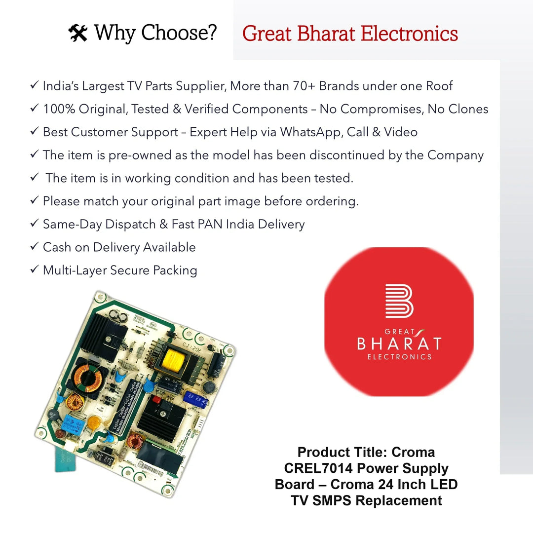 Croma CREL7014 Power Supply Board – Croma 24 Inch LED TV SMPS Replacement - Great Bharat Electronics