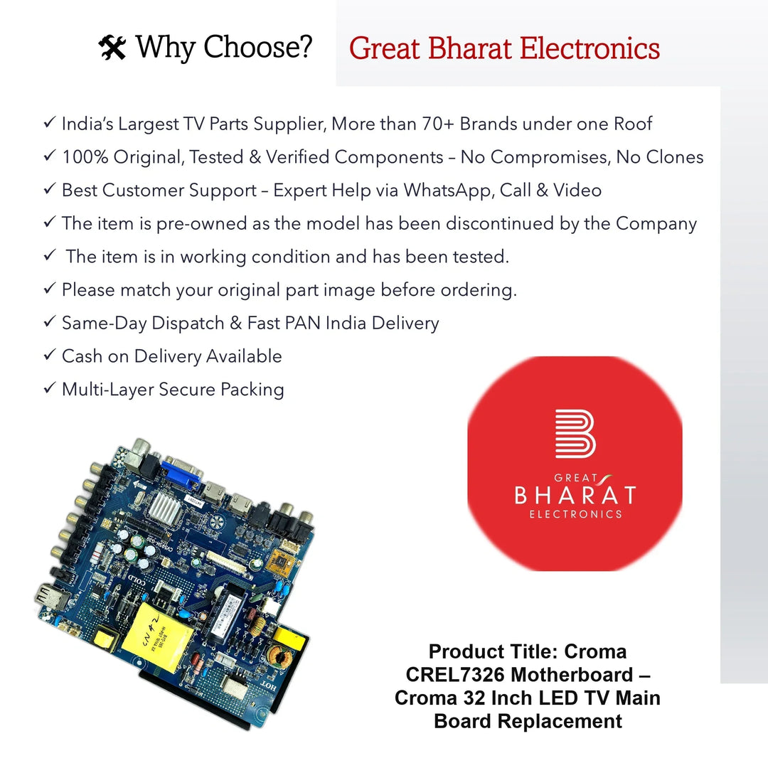Croma CREL7326 Motherboard – Croma 32 Inch LED TV Main Board Replacement - Great Bharat Electronics
