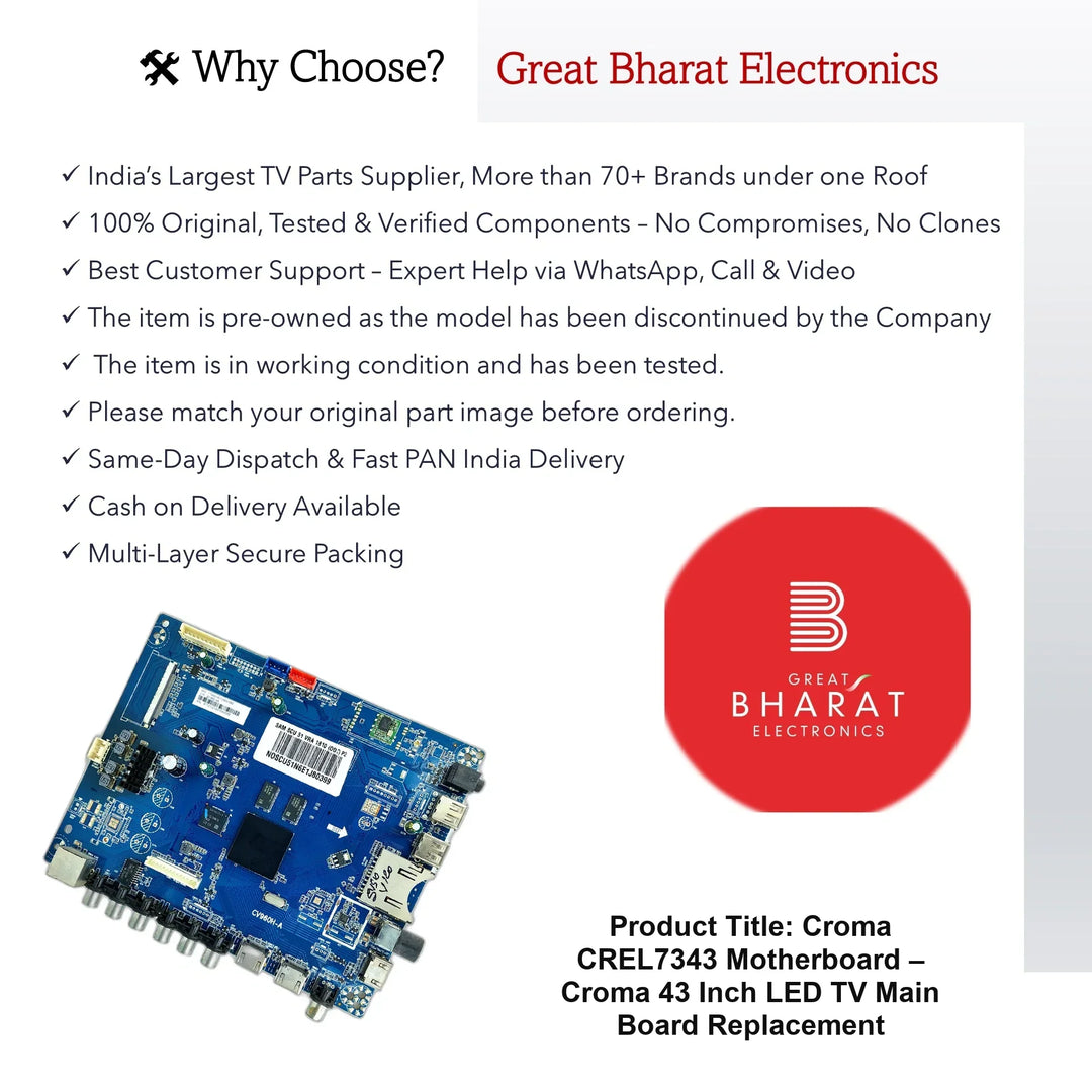 Croma CREL7343 Motherboard – Croma 43 Inch LED TV Main Board Replacement - Great Bharat Electronics