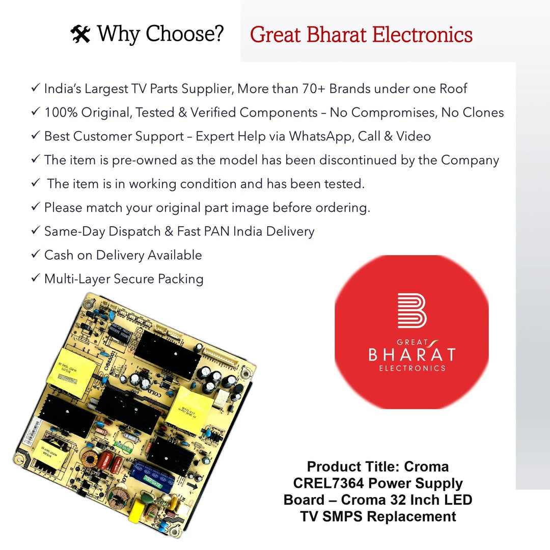 Croma CREL7364 Power Supply Board – Croma 32 Inch LED TV SMPS Replacement - Great Bharat Electronics