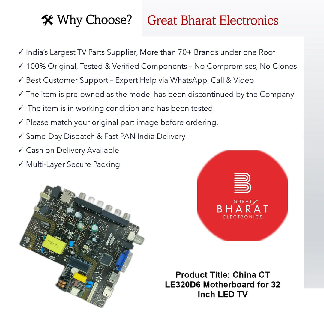 China CT-LE320D6 Motherboard for 32 Inch LED TV - Great Bharat Electronics