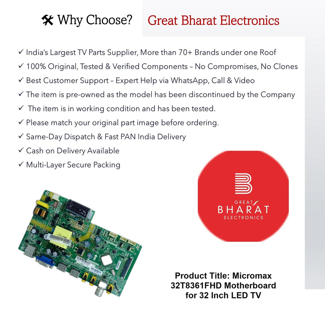 Micromax 32T8361FHD Motherboard for 32 Inch LED TV - Great Bharat Electronics