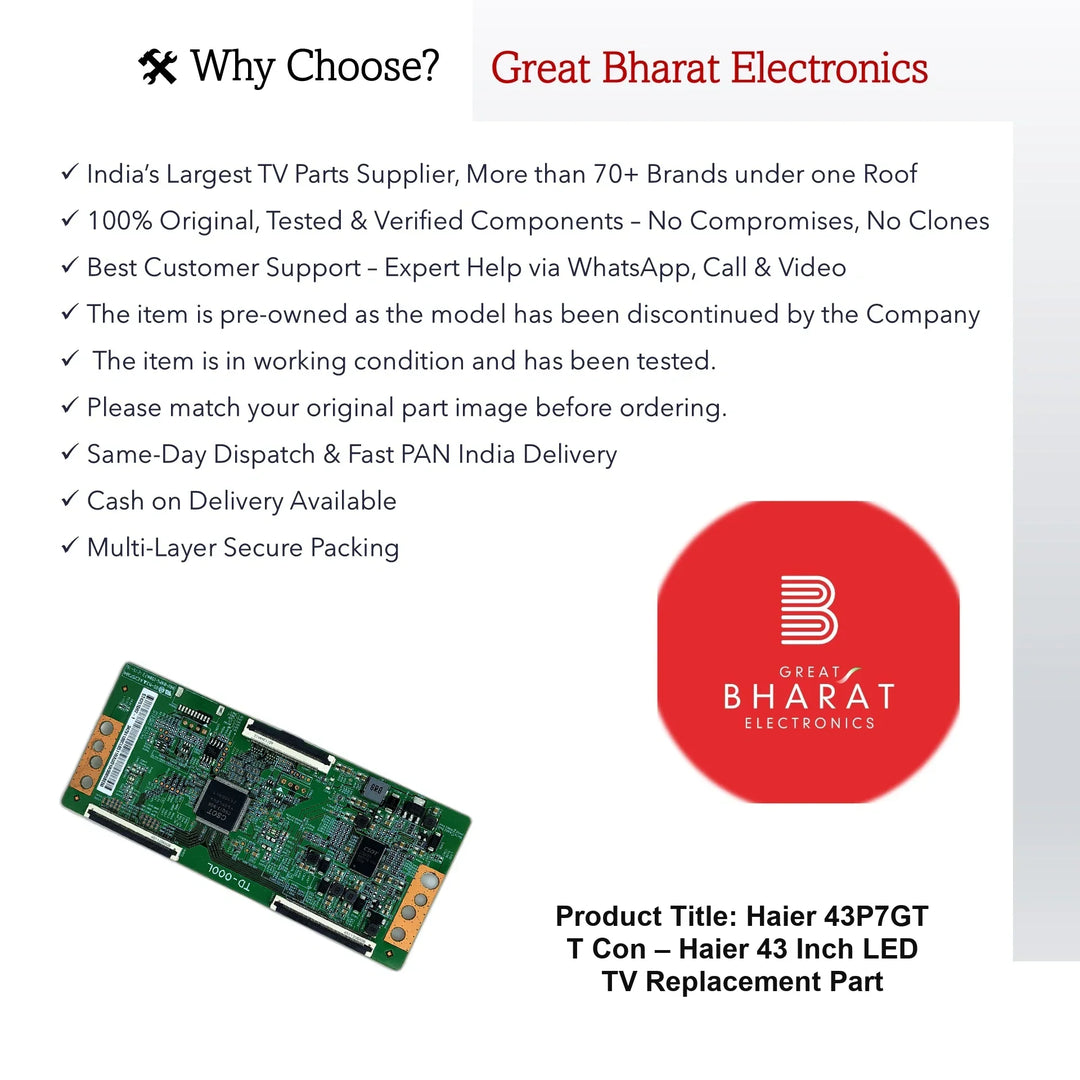 Haier 43P7GT T-Con Board – Haier 43 Inch LED TV Replacement Part - Great Bharat Electronics