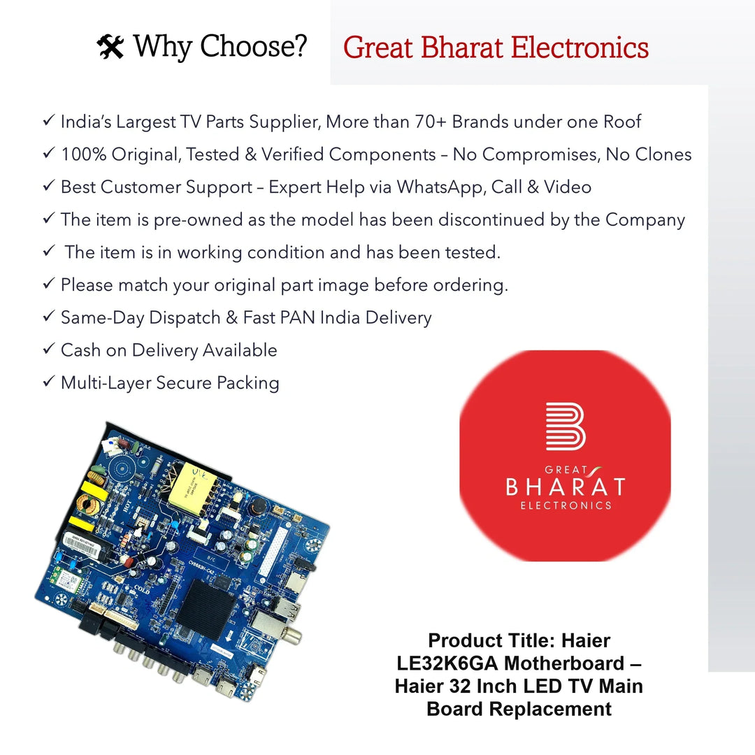 Haier LE32K6GA Motherboard – Haier 32 Inch LED TV Main Board Replacement - Great Bharat Electronics