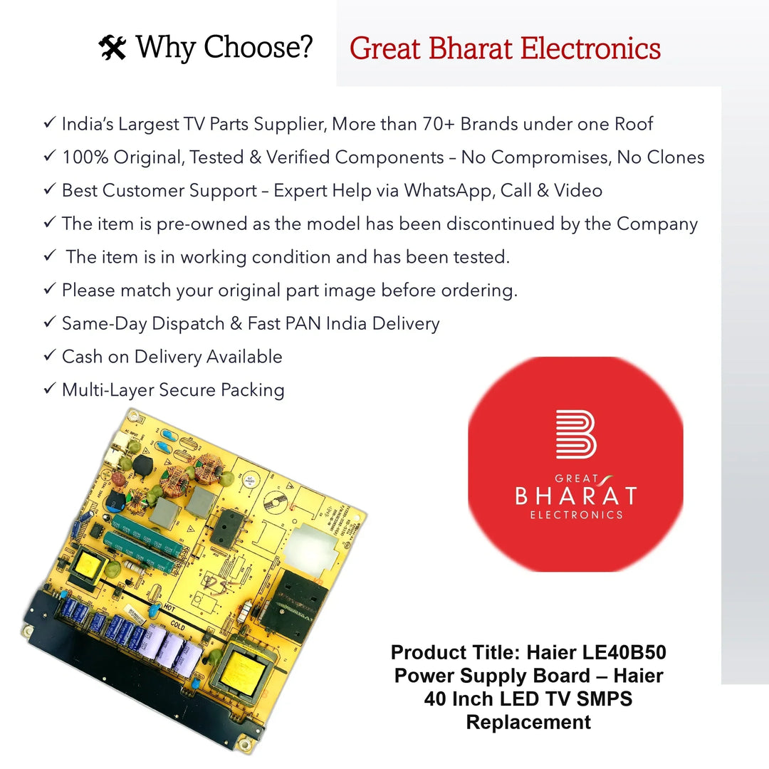 Haier LE40B50 Power Supply Board – Haier 40 Inch LED TV SMPS Replacement - Great Bharat Electronics