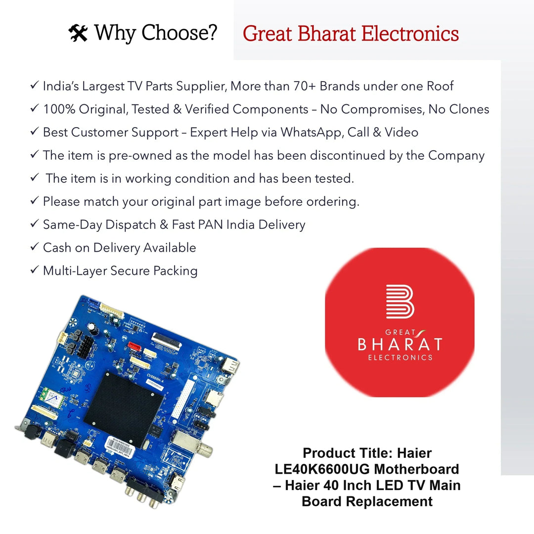 Haier LE40K6600UG Motherboard – Haier 40 Inch LED TV Main Board Replacement - Great Bharat Electronics