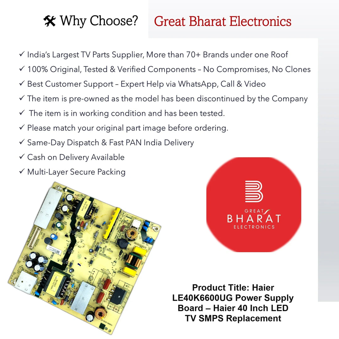 Haier LE40K6600UG Power Supply Board – Haier 40 Inch LED TV SMPS Replacement - Great Bharat Electronics