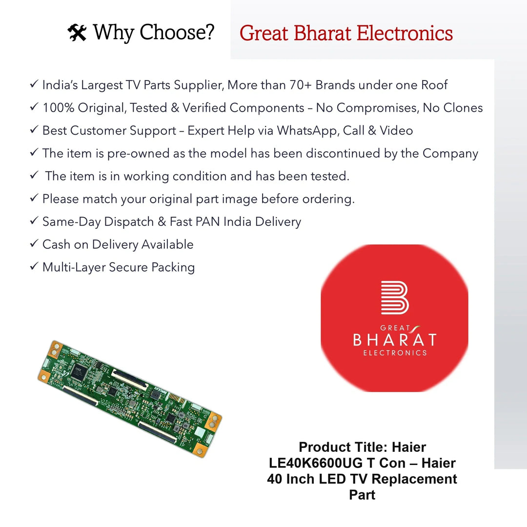 Haier LE40K6600UG T-Con Board – Haier 40 Inch LED TV Replacement Part - Great Bharat Electronics