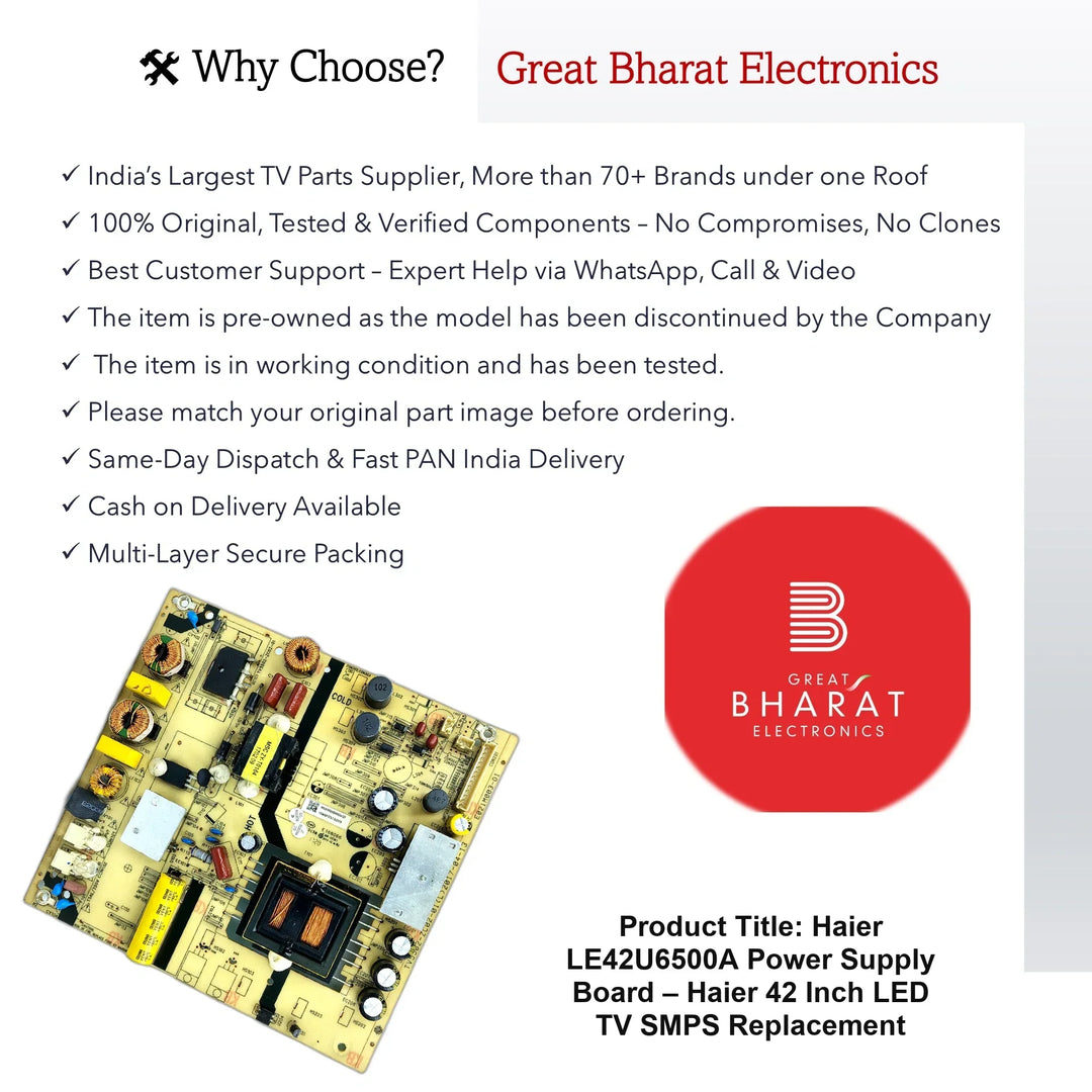 Haier LE42U6500A Power Supply Board – Haier 42 Inch LED TV SMPS Replacement - Great Bharat Electronics