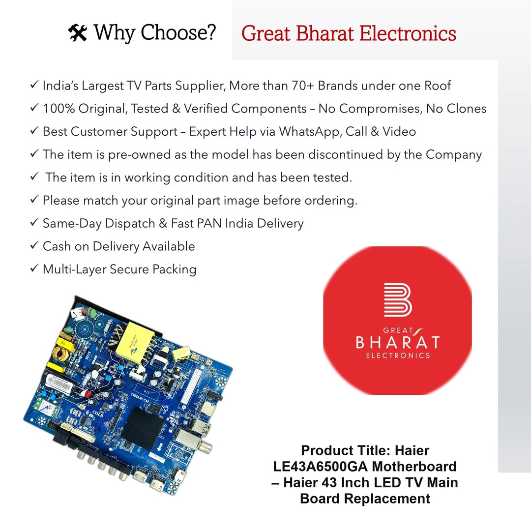 Haier LE43A6500GA Motherboard – Haier 43 Inch LED TV Main Board Replacement - Great Bharat Electronics