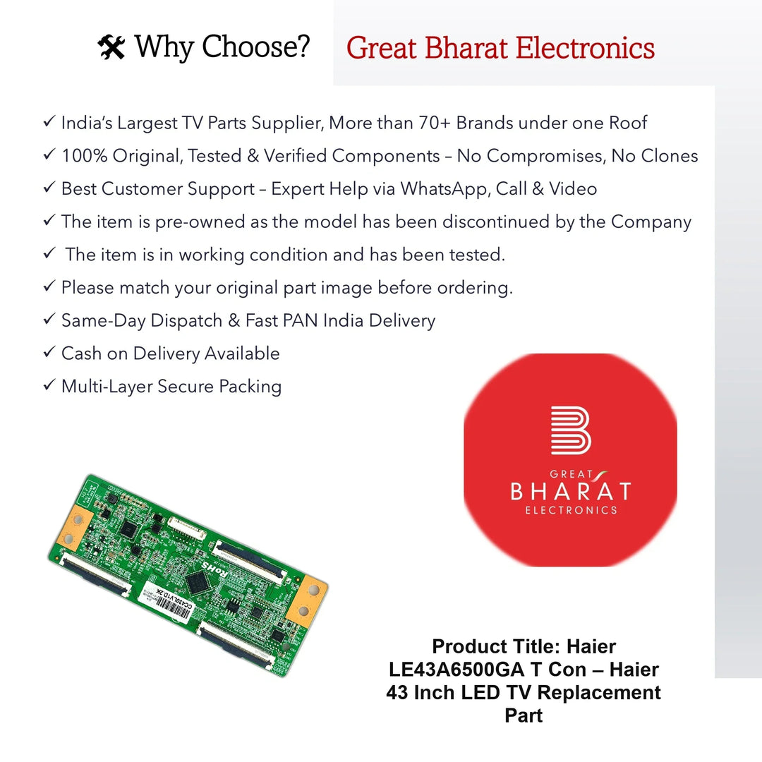 Haier LE43A6500GA T-Con Board – Haier 43 Inch LED TV Replacement Part - Great Bharat Electronics