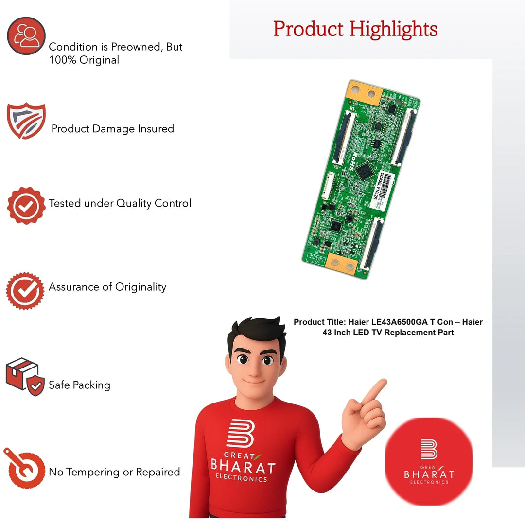 Haier LE43A6500GA T-Con Board – Haier 43 Inch LED TV Replacement Part - Great Bharat Electronics