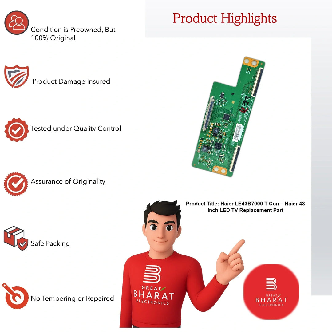 Haier LE43B7000 T-Con Board – Haier 43 Inch LED TV Replacement Part - Great Bharat Electronics