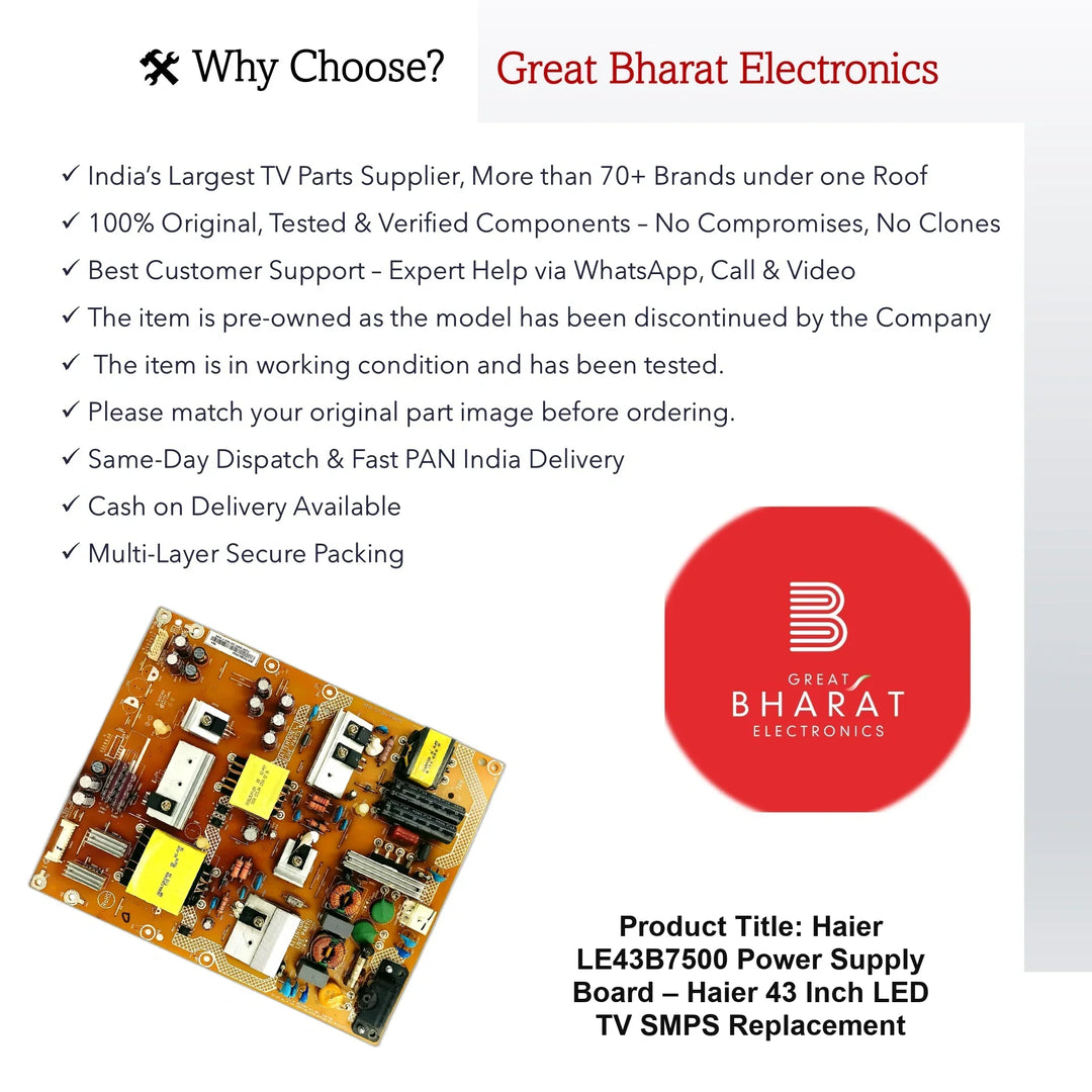 Haier LE43B7500 Power Supply Board – Haier 43 Inch LED TV SMPS Replacement - Great Bharat Electronics