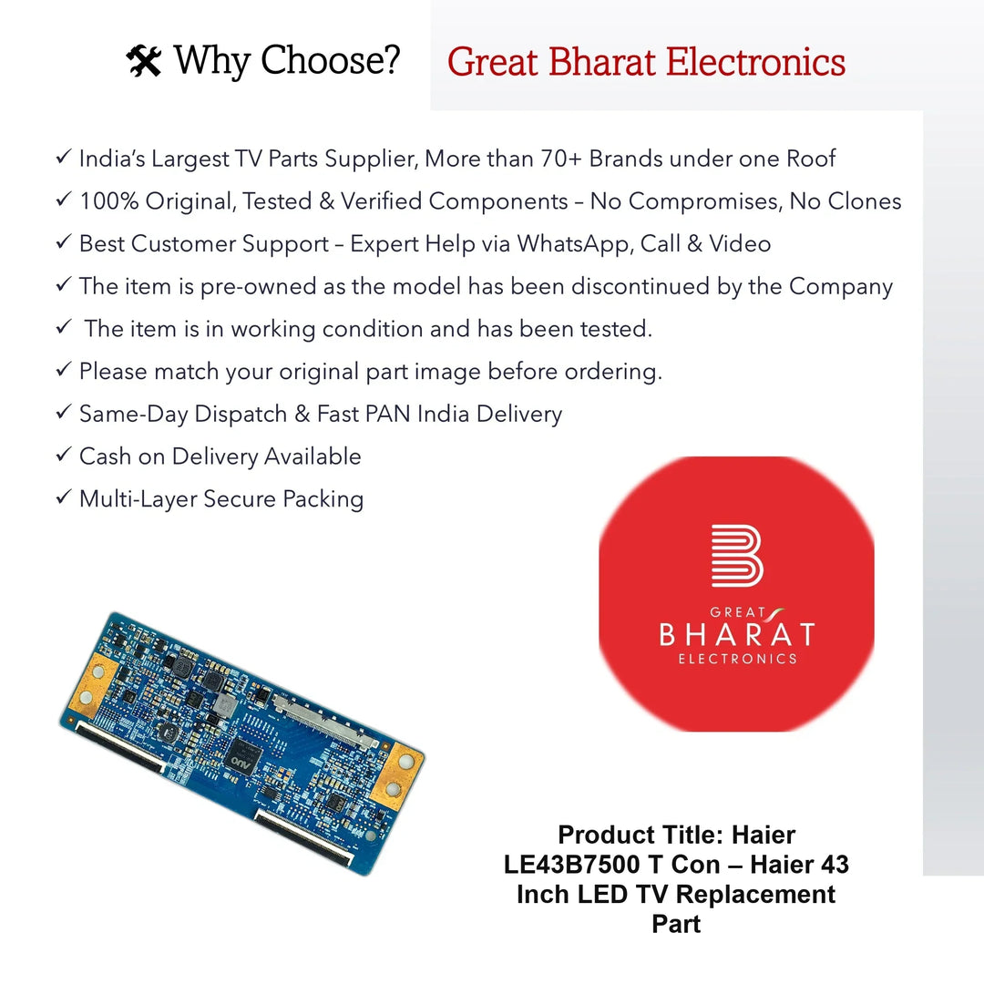 Haier LE43B7500 T-Con Board – Haier 43 Inch LED TV Replacement Part - Great Bharat Electronics