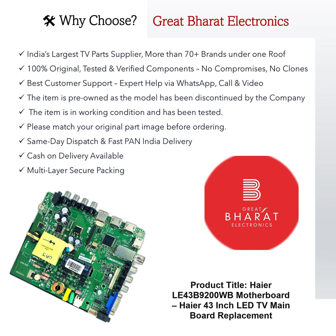 Haier LE43B9200WB Motherboard – Haier 43 Inch LED TV Main Board Replacement - Great Bharat Electronics