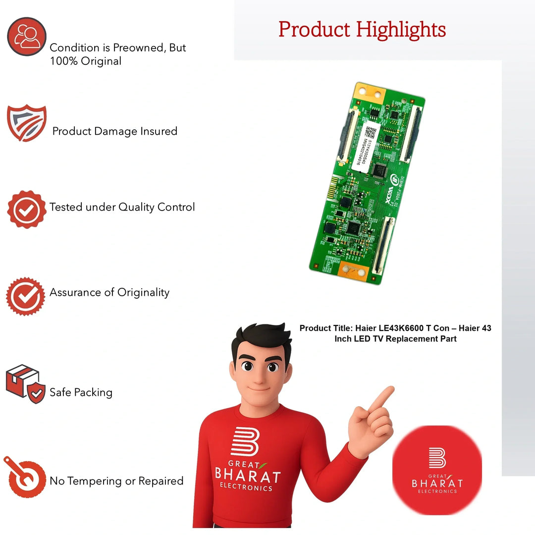Haier LE43K6600 T-Con Board – Haier 43 Inch LED TV Replacement Part - Great Bharat Electronics