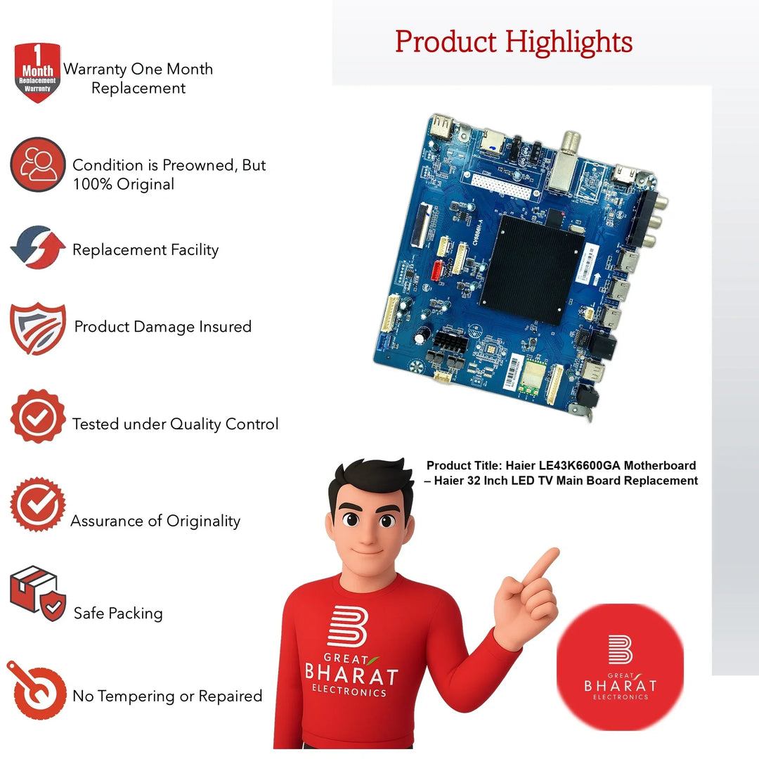 Haier LE43K6600GA Motherboard – Haier 32 Inch LED TV Main Board Replacement - Great Bharat Electronics