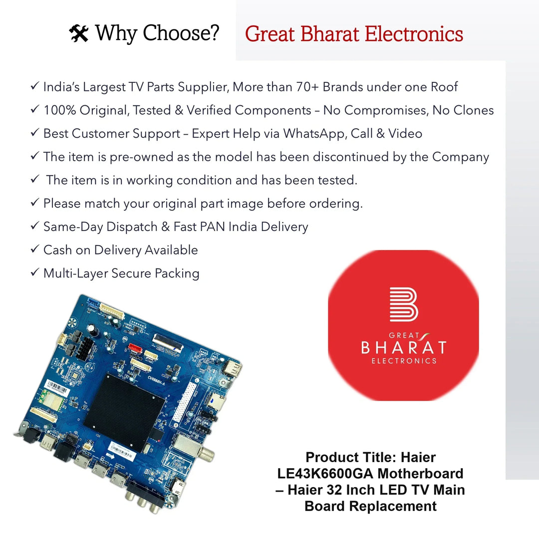 Haier LE43K6600GA Motherboard – Haier 32 Inch LED TV Main Board Replacement - Great Bharat Electronics