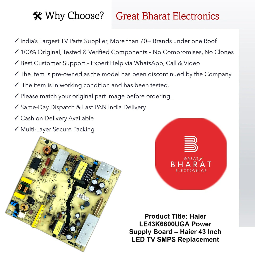 Haier LE43K6600UGA Power Supply Board – Haier 43 Inch LED TV SMPS Replacement - Great Bharat Electronics