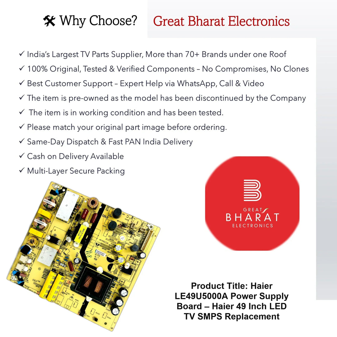 Haier LE49U5000A Power Supply Board – Haier 49 Inch LED TV SMPS Replacement - Great Bharat Electronics