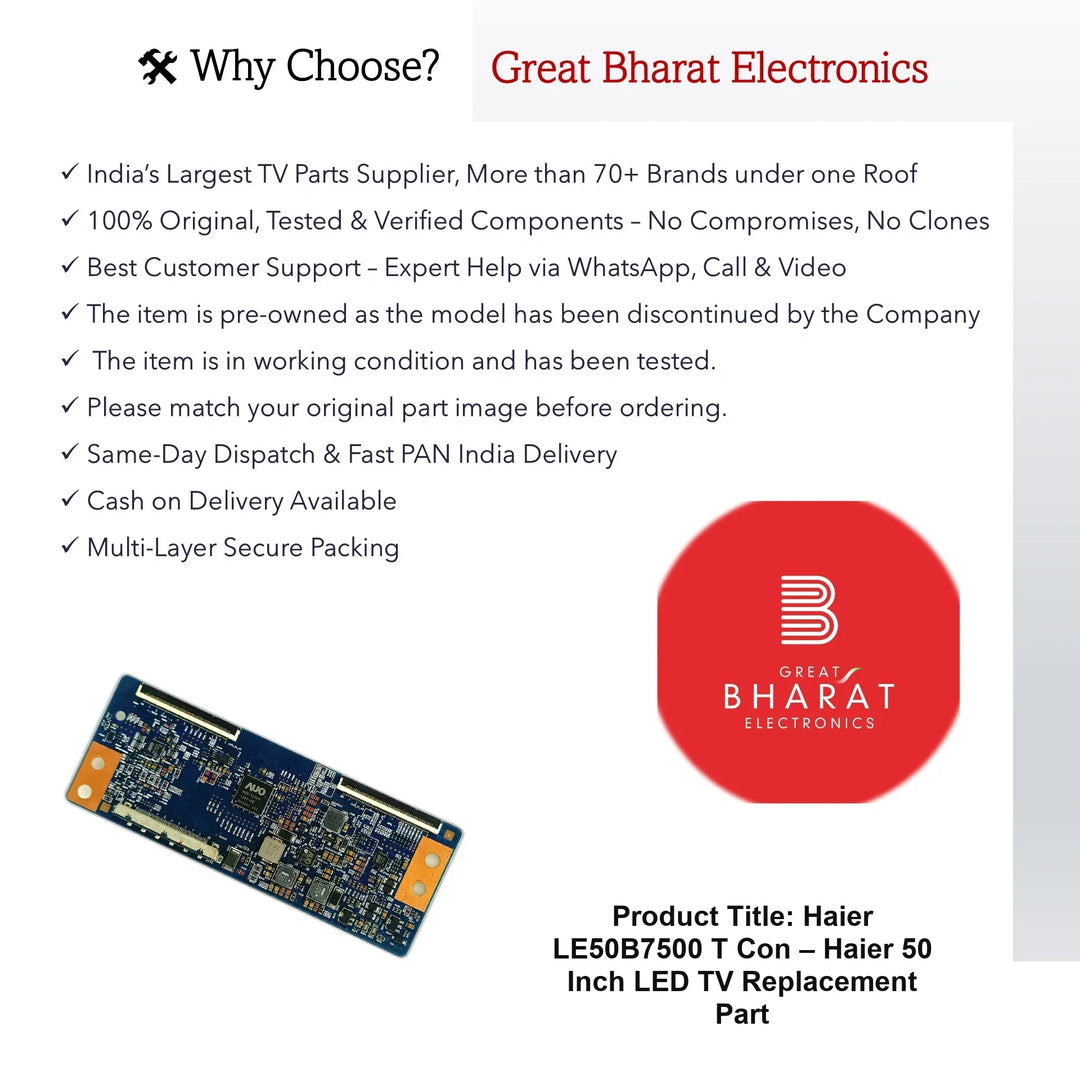 Haier LE50B7500 T-Con Board – Haier 50 Inch LED TV Replacement Part - Great Bharat Electronics