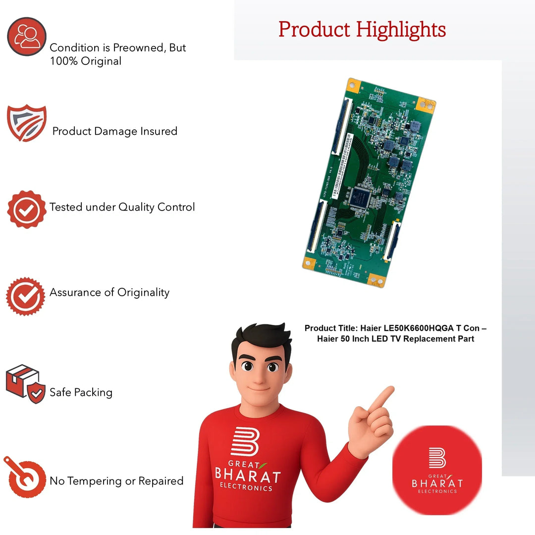 Haier LE50K6600HQGA T-Con Board – Haier 50 Inch LED TV Replacement Part - Great Bharat Electronics