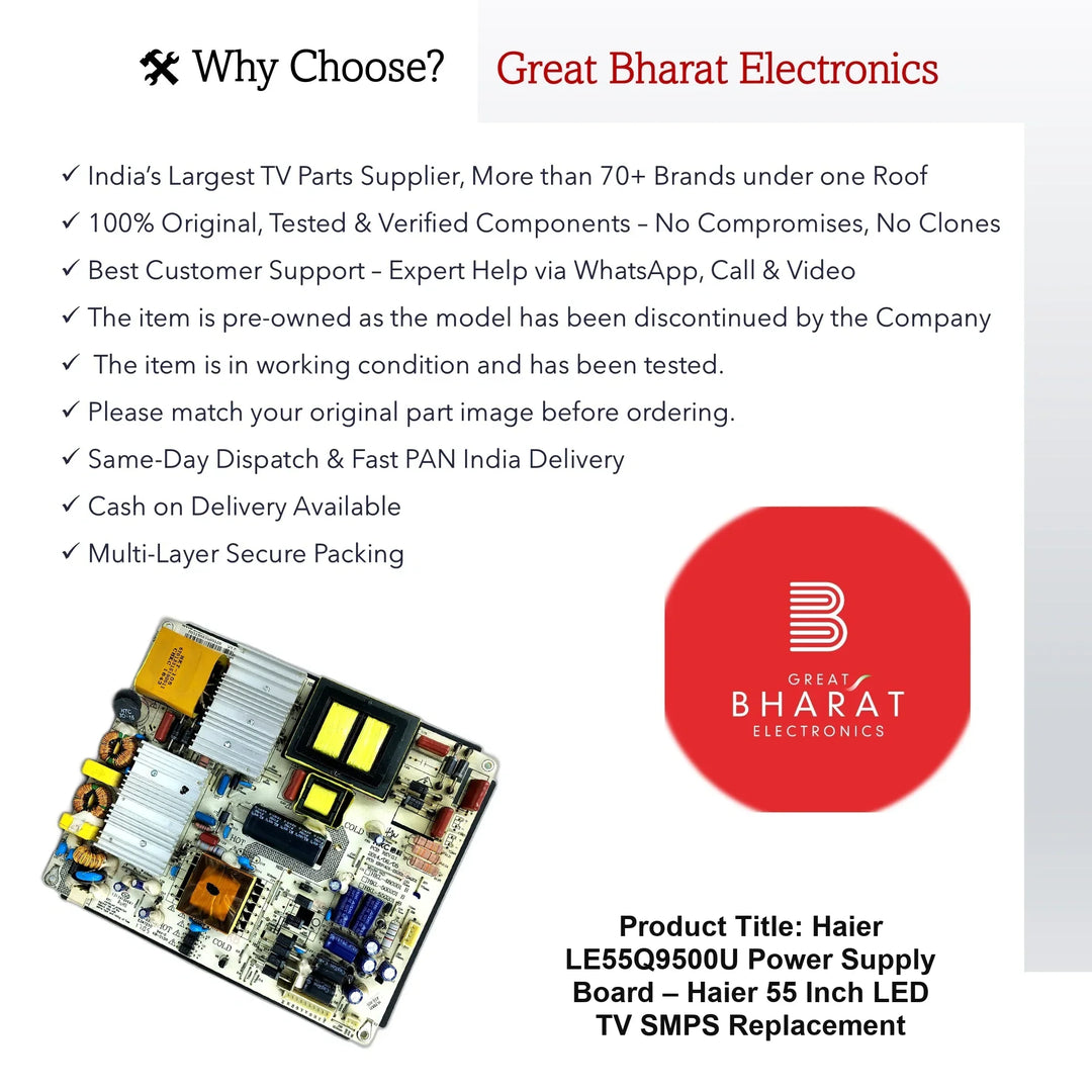 Haier LE55Q9500U Power Supply Board – Haier 55 Inch LED TV SMPS Replacement - Great Bharat Electronics