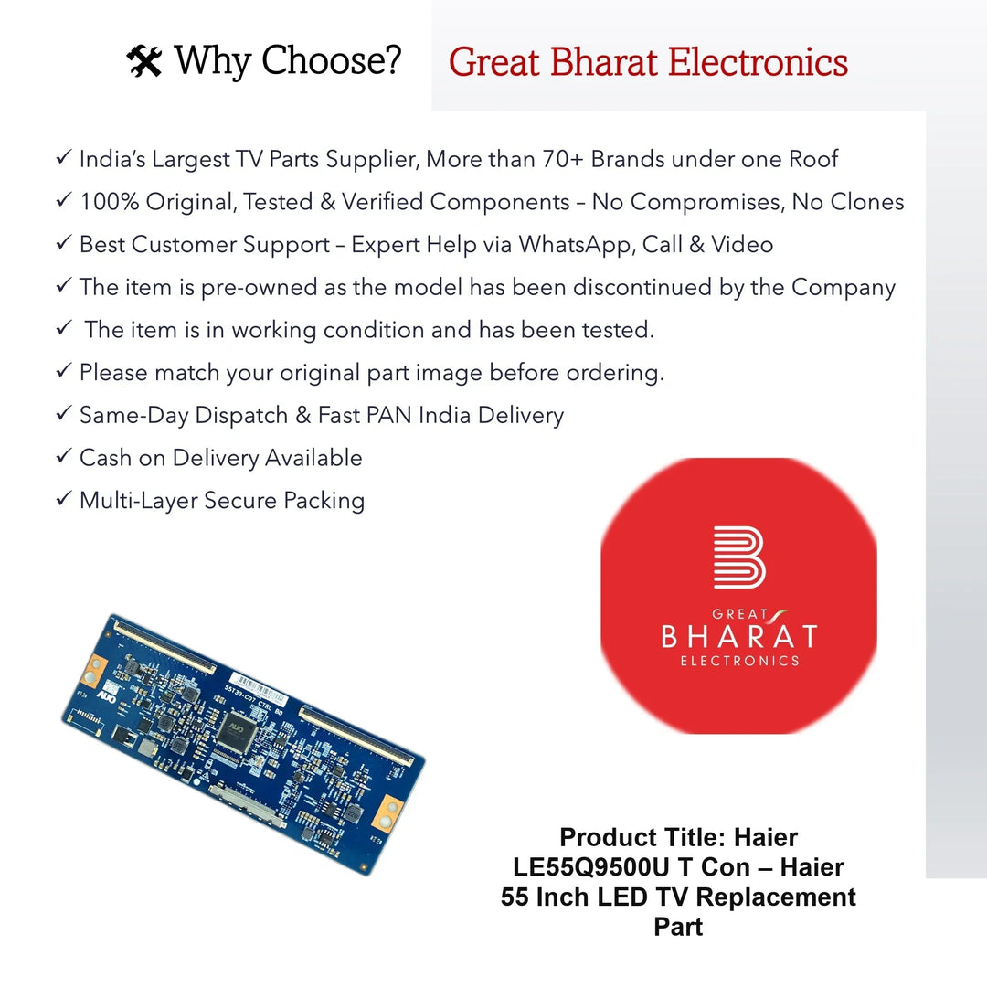 Haier LE55Q9500U T-Con Board – Haier 55 Inch LED TV Replacement Part - Great Bharat Electronics